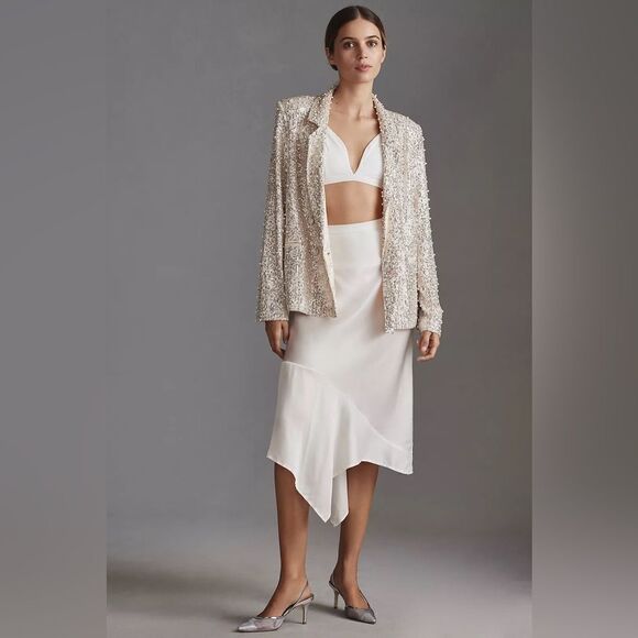 Anthropologie MABLE Pearl Sequin Mix Blazer / Size L - Picture 4 of 14